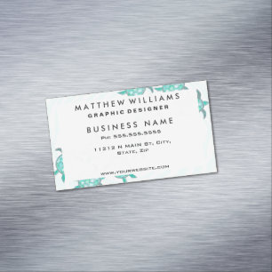 Watercolor Teal Sea Turtles on Swirly Stripes Magnetic Business Card