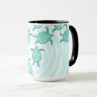 Watercolor Teal Sea Turtles on Swirly Stripes