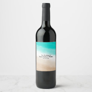 Watercolor Teal & Tan Beach Custom Wine Labels