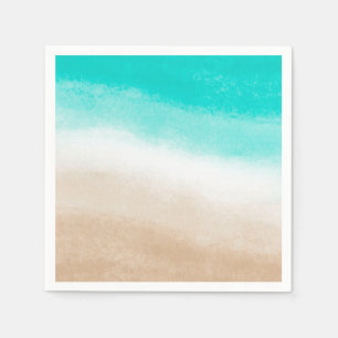 Watercolor Teal & Tan Elegant Beach Wedding  Napkin