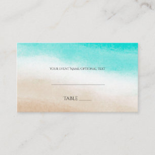 Watercolor Teal & Tan Elegant Beach Wedding Place Place Card