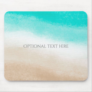 Watercolor Teal & Tan Water & Sand Beach Tropical Mouse Pad