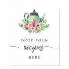 Watercolor Teapot Drop Your Recipes Here Sign