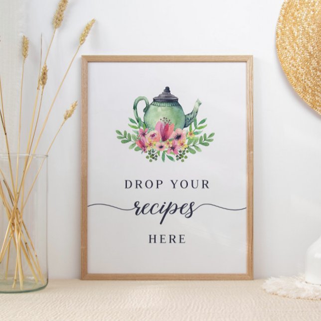 Watercolor Teapot Drop Your Recipes Here Sign (Creator Uploaded)