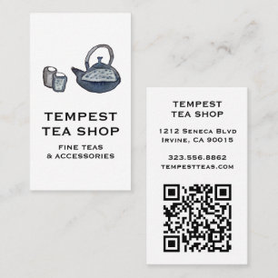 Watercolor Teapot Tea Shop Cafe CUSTOM QR Business Card