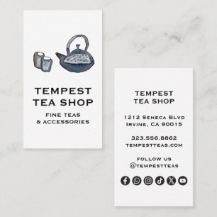 Watercolor Teapot Tea Shop Cafe Social Media icons Business Card