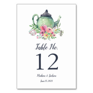Watercolor Teapot Wedding Table Number
