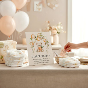 Watercolor Teddy Balloon Diaper Raffle Baby Shower Pedestal Sign