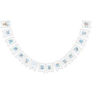 Watercolor Teddy Bear Aviator Happy Birthday Bunting