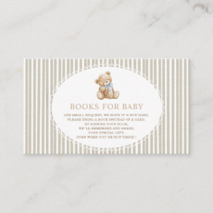 Watercolor Teddy bear baby shower books for baby Enclosure Card