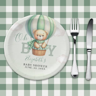 Watercolor Teddy Bear Baby Shower Boy Party Paper Plate