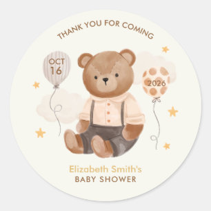 Watercolor Teddy Bear Baby Shower Classic Round Sticker