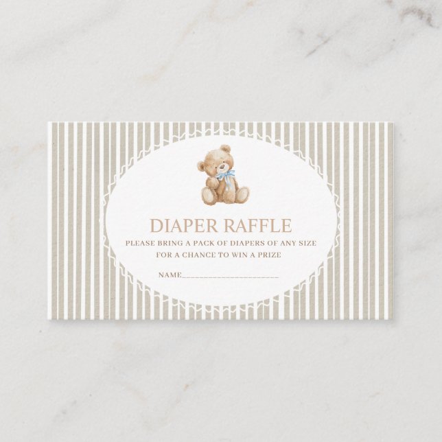    Watercolor teddy bear baby shower diaper raffle Enclosure Card (Front)