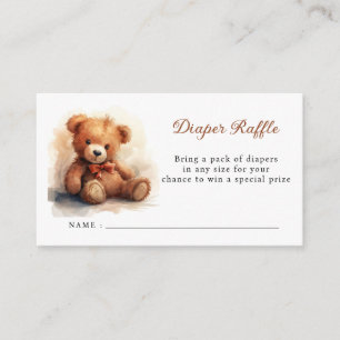 Watercolor Teddy Bear Baby Shower Diaper Raffle Enclosure Card