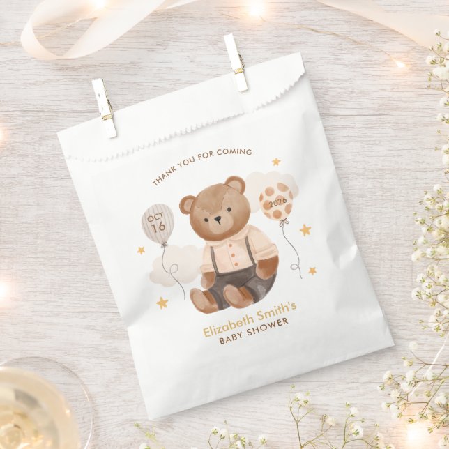 Watercolor Teddy Bear Baby Shower Favour Bags (Clipped)