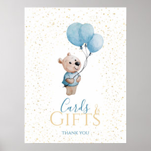 Watercolor Teddy Bear Baby Shower Gold Cards Gifts Poster