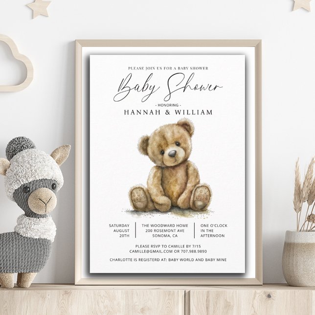 Watercolor Teddy Bear Baby Shower Invitation (Creator Uploaded)