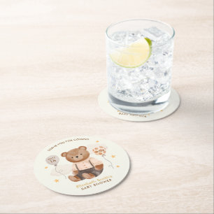 Watercolor Teddy Bear Baby Shower Round Paper Coaster