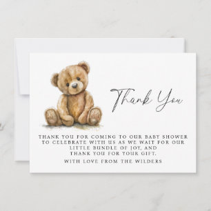 Watercolor Teddy Bear Baby Shower Thank You Card