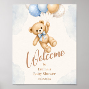 Watercolor Teddy Bear Baby Shower Welcome Poster