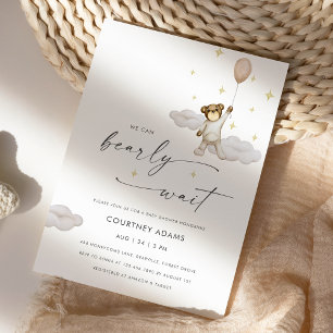Watercolor Teddy Bear Balloon Neutral Baby Shower Invitation