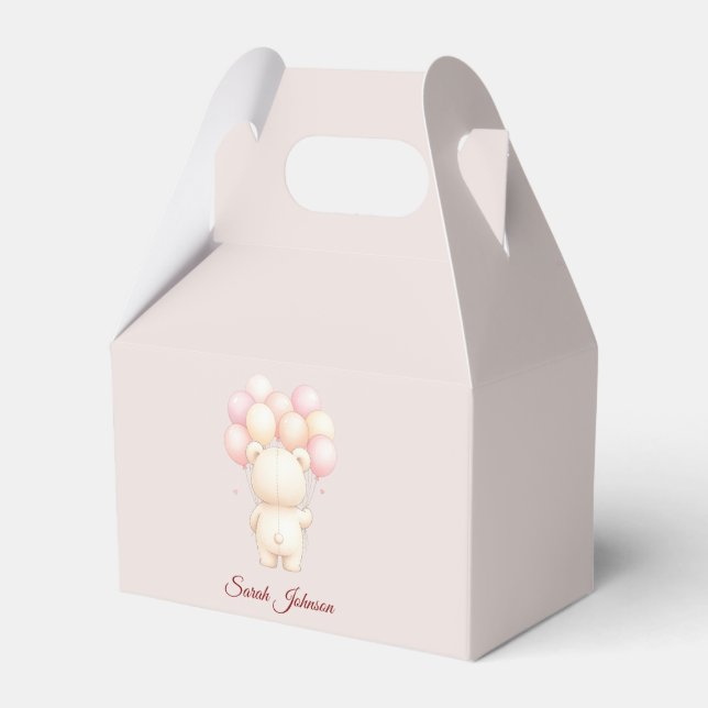 Watercolor Teddy Bear Balloons Baby Shower Favour Box (Front Side)