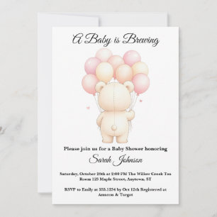 Watercolor Teddy Bear Balloons Baby Shower Invitat Invitation