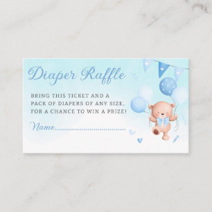 Watercolor teddy bear Blue diaper raffle tickets  Enclosure Card