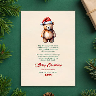 Watercolor Teddy Bear Christmas Greeting Card