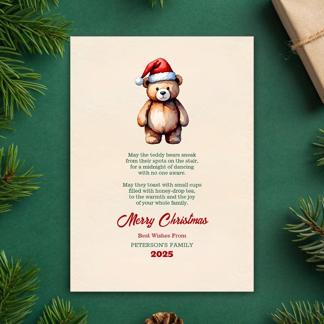 Watercolor Teddy Bear Christmas Greeting Card (Creator Uploaded)