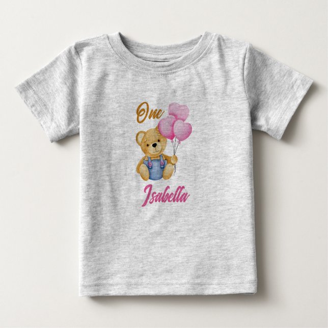 Watercolor Teddy Bear First Birthday Baby Baby T-Shirt (Front)