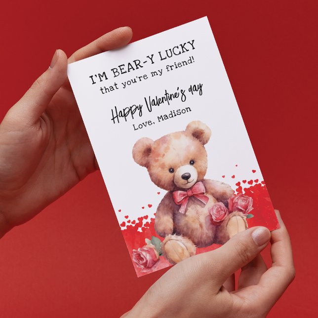 Watercolor Teddy Bear Friend Valentine's Day Holiday Card (Creator Uploaded)