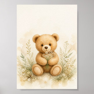 Watercolor Teddy Bear Nursery Wall Art – Cute Bear
