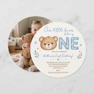 Watercolor Teddy Bear ONE 1st Birthday Photo Invitation