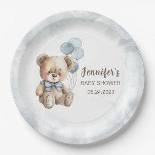Watercolor teddy bear paper plate for baby shower