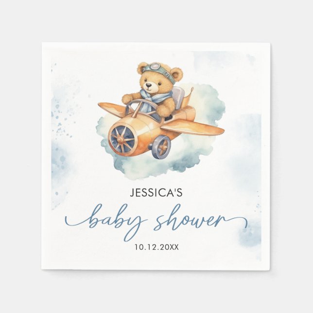 Watercolor Teddy Bear Pastel Baby Shower Napkin (Front)