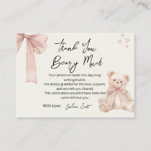 Watercolor Teddy Bear Pink Bow Books for Baby Enclosure Card