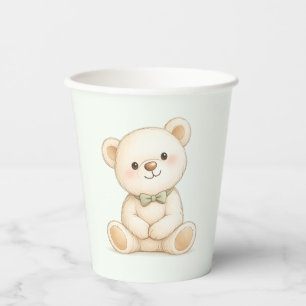 Watercolor Teddy Bear Sage Green  Paper Cups
