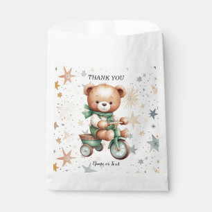 Watercolor Teddy Bear Stars Green Bike Party Favour Bags