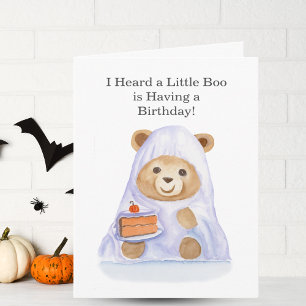 Watercolor Teddy Bear With Halloween Cake Card