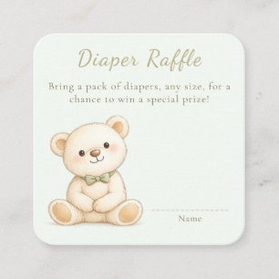 Watercolor teddy bear with sage green bow tie enclosure card