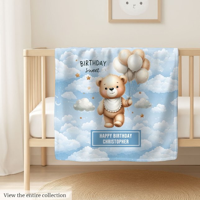 Watercolor teddy blanket for boy’s first birthday (Watercolor teddy blanket for boy’s first birthday)