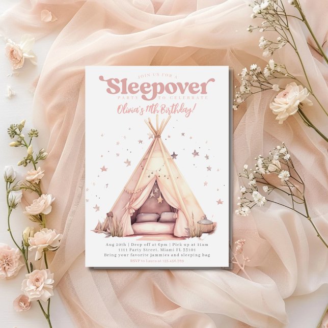 Watercolor Teepee Tent Sleepover Birthday Party Invitation (Creator Uploaded)