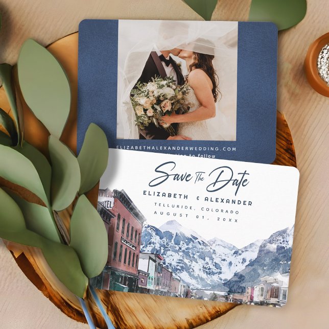 Watercolor Telluride Co Wedding Ski Save the Date Invitation (Creator Uploaded)