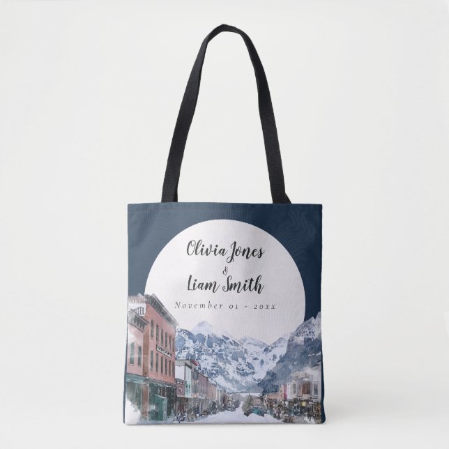 Watercolor Telluride Colorado Ski Mountain Tote Bag (Front)