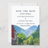 Watercolor Telluride Colorado Ski Save the Date In