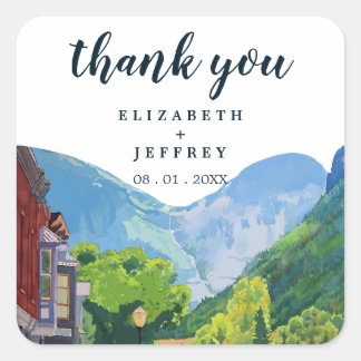Watercolor Telluride Colorado Thank You Wedding Square Sticker