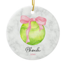 Watercolor Tennis Ball ft Preppy Pink Coquette Bow