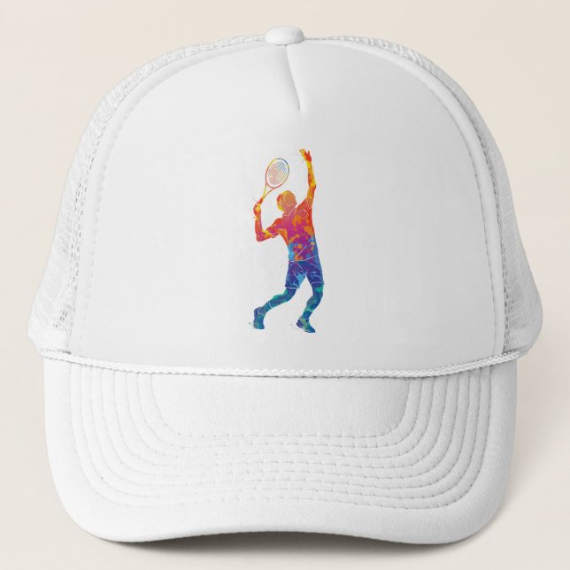 Watercolor Tennis Man Trucker Hat (Front)
