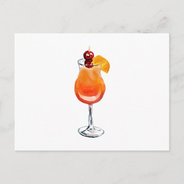 Watercolor Tequila Sunrise Cocktail Postcard (Front)